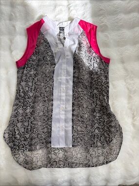 Antilia Femme Gray Snake-Print Sleeveless Cami with Hot Pink Shoulders
